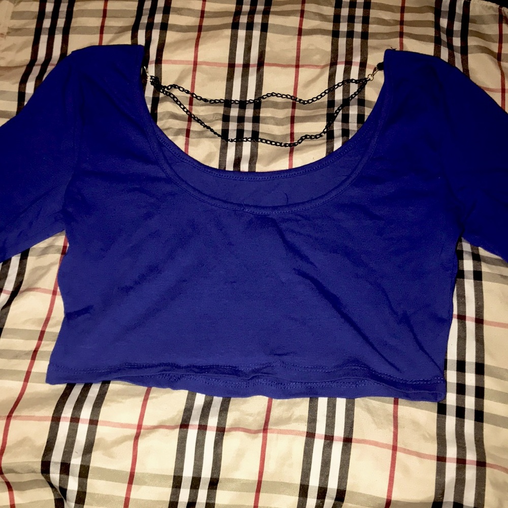 Dark Blue Crop Top With Chains